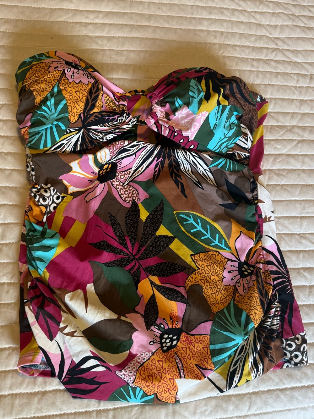 Bleu Rod Beattie Tropical Floral Strapless Swim Top Size 12 Padded